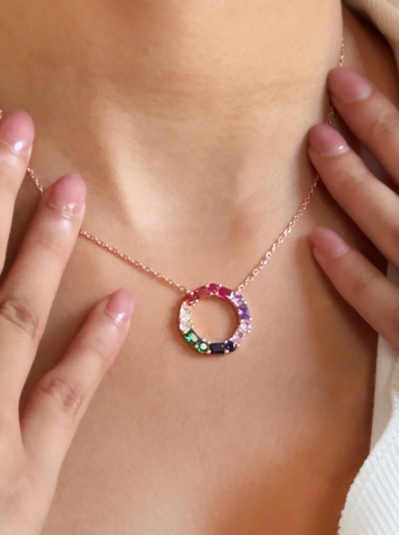 Rainbow Dazzle Halo Pendant Chain (Pure Silver) - Rose Gold